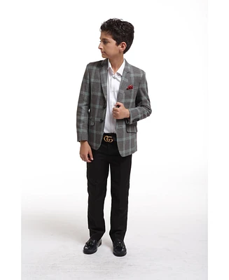 Elie Balleh Toddler Grey Slim Fit Premium Wool Checkered Blazer