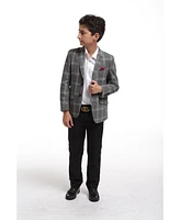 Elie Balleh Toddler Grey Slim Fit Premium Wool Checkered Blazer