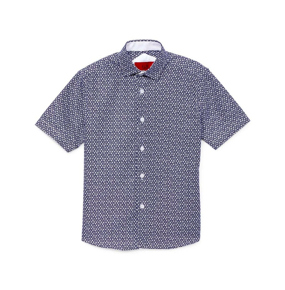 Elie Balleh Big Boys Navy Short Sleeve Floral Neat Slim Fit Shirt