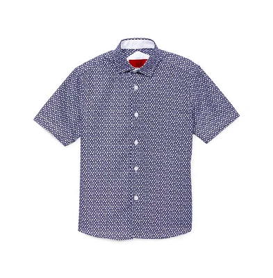 Elie Balleh Big Boys Navy Short Sleeve Floral Neat Slim Fit Shirt