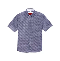 Elie Balleh Big Boys Navy Short Sleeve Floral Neat Slim Fit Shirt