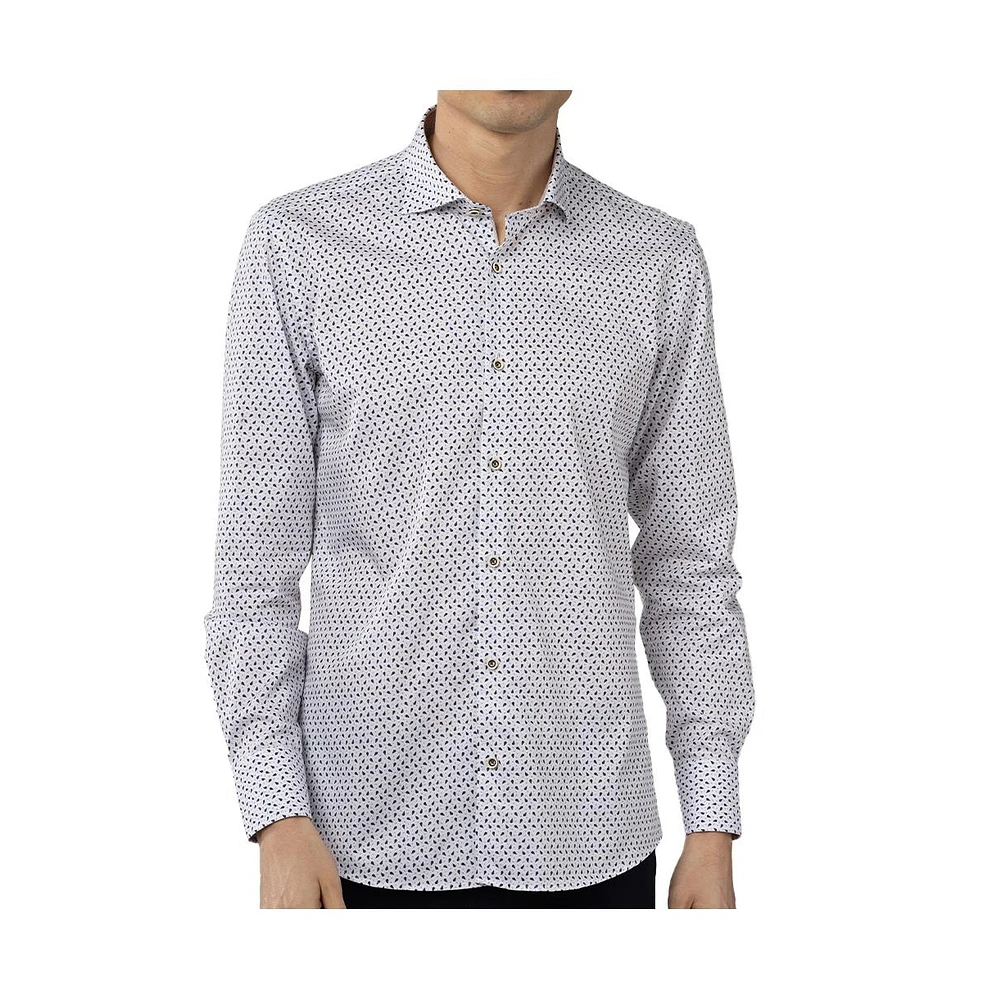 Luchiano Visconti Men's White Tiny Petal Jacquard Shirt