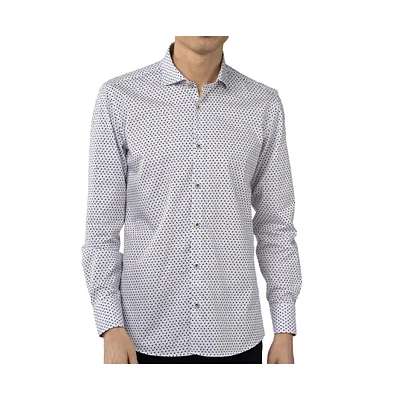 Luchiano Visconti Men's White Tiny Petal Jacquard Shirt