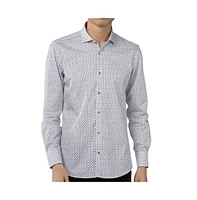 Luchiano Visconti Men's White Tiny Petal Jacquard Shirt