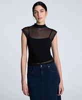 Kenneth Cole Women's Layered Mock Neck Sleeveless Top