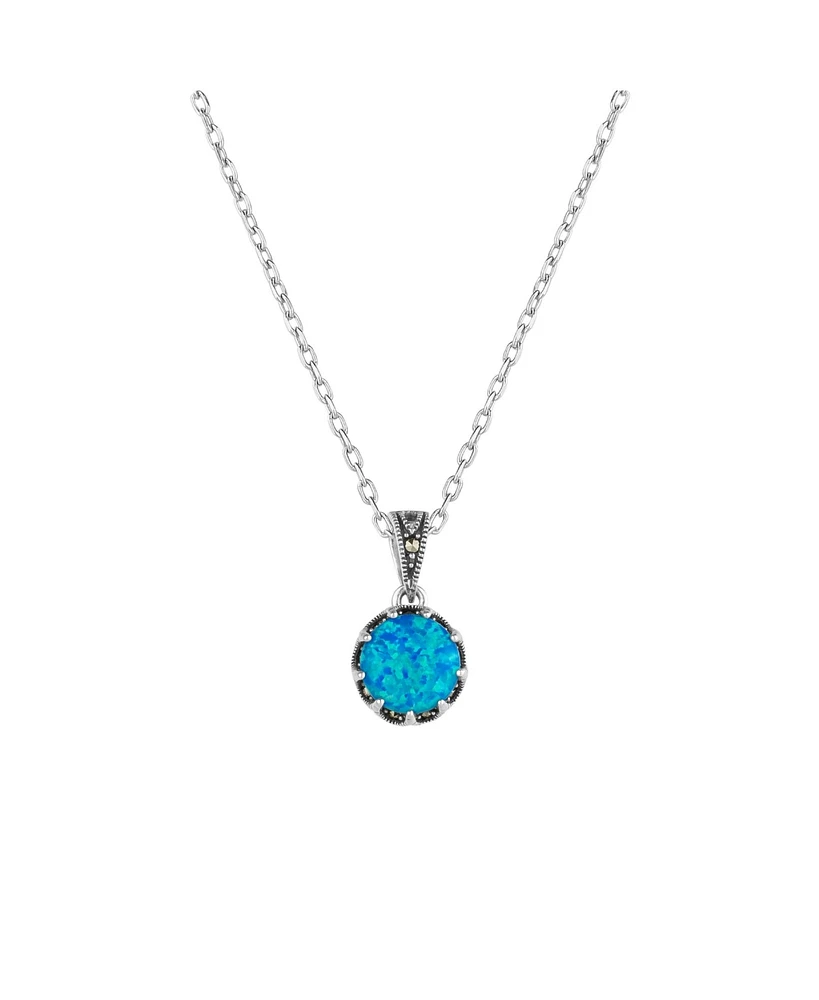 Spero London Round Opal High Quality Sterling Silver Pendant Necklace