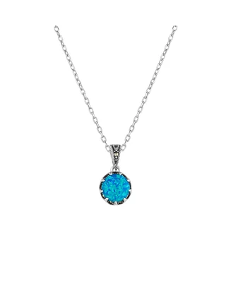 Spero London Round Opal High Quality Sterling Silver Pendant Necklace