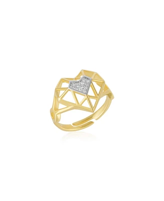 Spero London Geometric Heart Adjustable Ring Sterling Silver