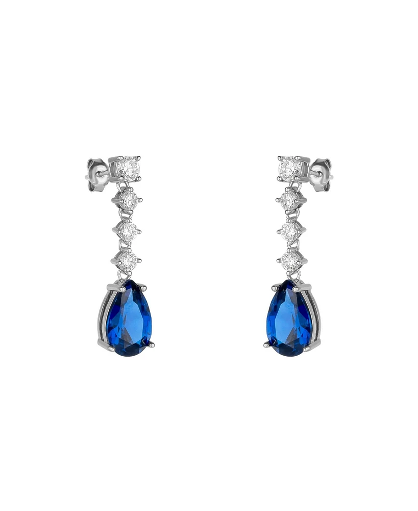 Spero London Pear Shape Sapphire Color Sterling Silver Drop Earrings