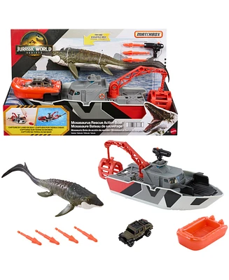 Matchbox Jurassic World Mosasaurus Rescue Action Boat Playset