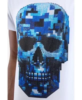 heads or tails Men's Pixel Skull Rhinestone Crew T-Shirt