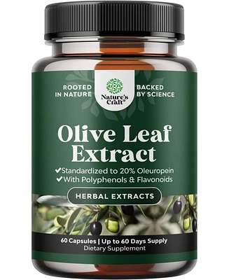 Olive Leaf Extract Capsules | High Strength Antioxidant Supplement | Pure Olive Leaf with 20% Oleuropein for Heart Health | 60ct