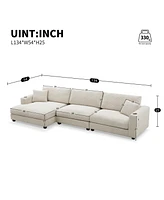 Oversized Corduroy Sectional Sofa with Usb Charging & Cup Holders