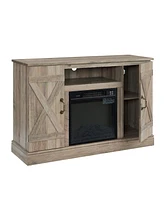 American retro Farmhouse Classic Media Tv Stand Antique Entertainment Console with 18" Electric Fireplace Insert for Tv up to 50" with Open and Closed