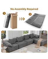 142" L-Shaped Chenille Sectional Sofa Sleeper with Ottoman, Gray