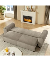 Corduroy Sleeper Sofa Couch with Storage - Light Brown