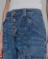 Karl Lagerfeld Paris Petite High Rise Cropped Wide-Leg Jeans