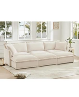 Cream Chenille 3-Seat Sofa with Ottomans & Sleeper