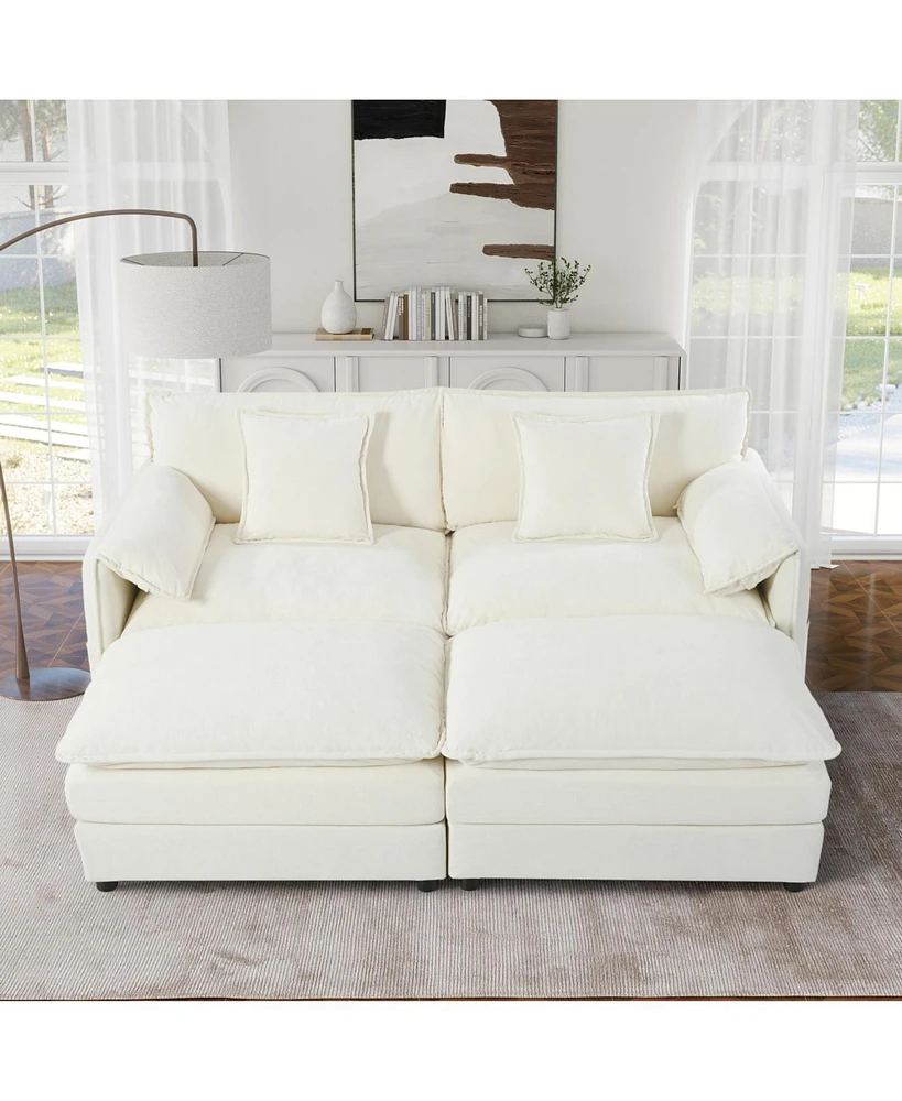 Cloud Sofa Sectional w/ Ottomans & Pillows, Beige