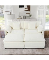 Cloud Sofa Sectional w/ Ottomans & Pillows, Beige