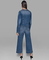 Karl Lagerfeld Paris Petite Crewneck Button-Front Denim Jacket