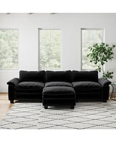 Living Room Furniture Luxury Sectional Sofa Couch with Ottoman Soft Velvet Upholstered Sofa Black