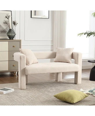 Comfy Chenille Loveseat Sofa for Small Spaces (Beige)