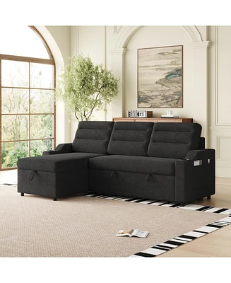 83" Convertible Sofa Bed with Storage, Recliner