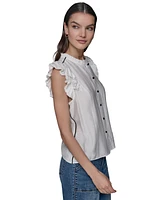 Karl Lagerfeld Paris Women's Ruffled-Sleeve Button-Front Blouse