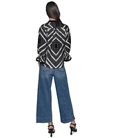 Karl Lagerfeld Paris Women's Geo-Print 3/4-Sleeve Woven Top