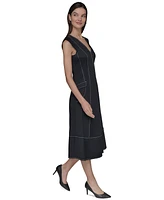 Karl Lagerfeld Paris Women's Stitch-Trimmed Midi Dress