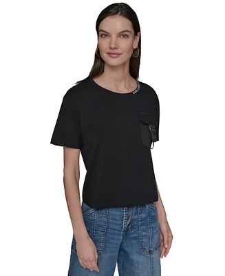 Karl Lagerfeld Paris Women's Buckle-Pocket Knit Top
