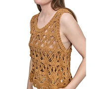 Dkny Jeans Petite Scoop-Neck Sleeveless Crochet Top