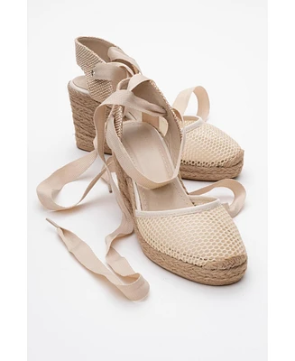 Lions Mesh Leather Wedge Espadrilles Sandal (Women)