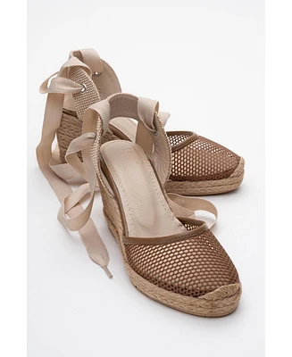 Lions Mesh Leather Wedge Espadrilles Sandal (Women)