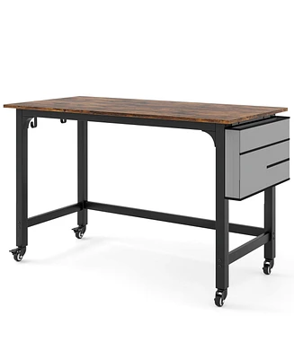48 Inch Rolling Computer Desk with Metal Frame for Home Office