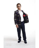 Elie Balleh Boys Navy Slim Fit Classic Plaid Blazer