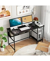 55 Inch Computer Desk with 4 Power Outlets and Cpu Stand
