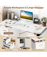 51 Inch Computer Desk with Floating Desktop and Dual Drawers