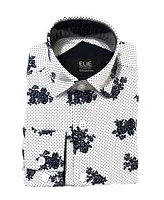 Elie Balleh Big Boys White Floral Print Slim Fit Short Sleeve Shirt