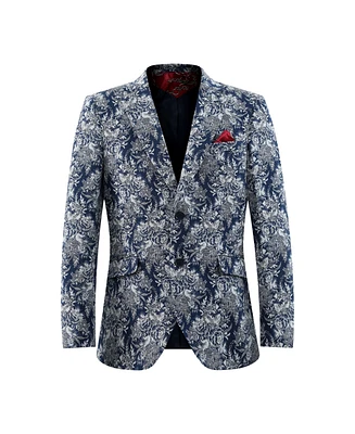 Elie Balleh Boys Navy Slim Fit Floral Brocade Blazer