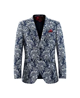 Elie Balleh Boys Navy Slim Fit Floral Brocade Blazer