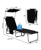 Gymax Set of 2 Foldable Lounge Chair Adjustable Outdoor Beach Patio Recliner W/ Sun Shade
