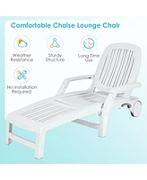 Gymax Set of 2 Patio Adjustable Chaise Lounge Chair Folding Recliner w/ Wheels