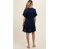 Pinkblush Maternity Navy Tiered Linen Dress