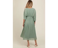Pinkblush Maternity Light Olive Pleated V Neck Maxi Dress