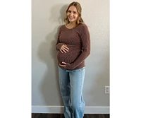 Pinkblush Maternity Brown Ribbed Scoop Neck Long Sleeve Top