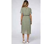 Pinkblush Maternity Light Olive Leaf Print Pleated Midi Dress