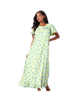 Dreams & Co. Plus Long Floral Print Cotton Gown