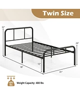 Gymax Twin Bed Frame Metal Platform Bed Base w/ Headboard & Footboard Under Bed Storage